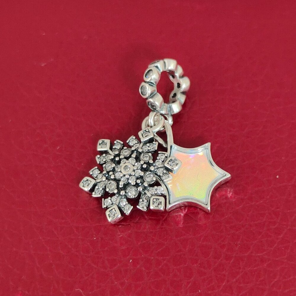 Opalescent Snowflake Double Dangle Charm Sterling Silver